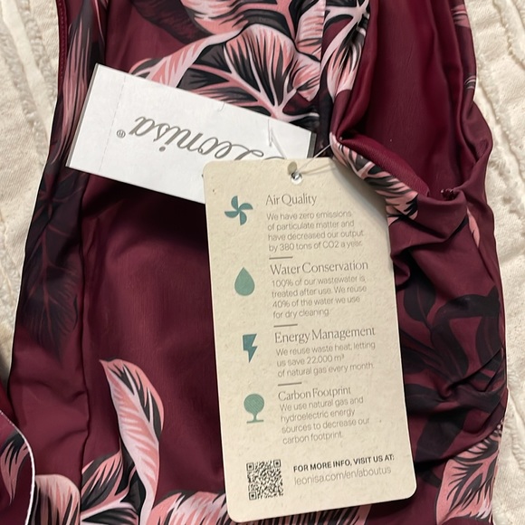 NWT Leonisa Burgundy Floral Deep V Ruffle Shoulder One Piece Swim Suit Sz. Large - Picture 5 of 15